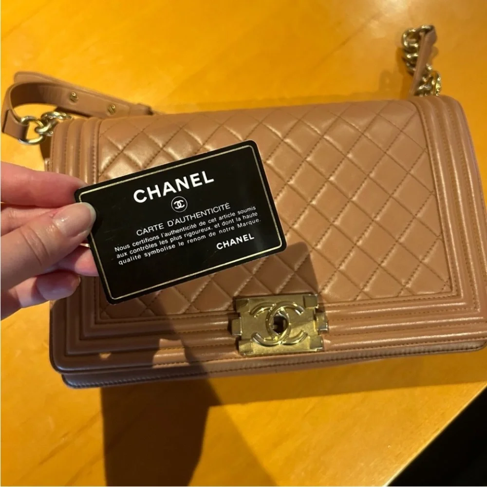 Authentic Chanel Caviar Boy Medium 21K Caramel Bag GHW